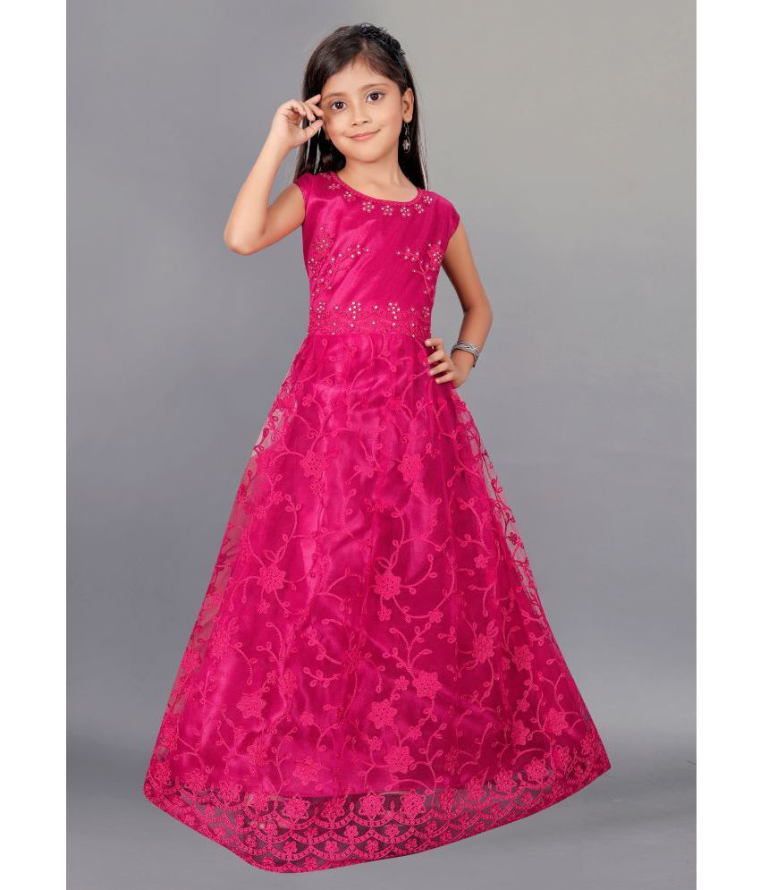     			JULEE - Deep Pink Net Girls Gown ( Pack of 1 )