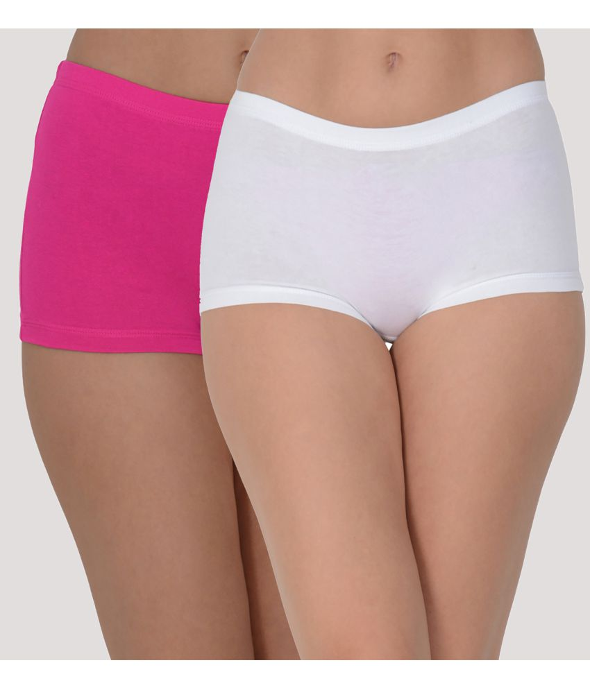     			Leading Lady Pack of 2 Cotton Solid Women's Boy Shorts ( White )