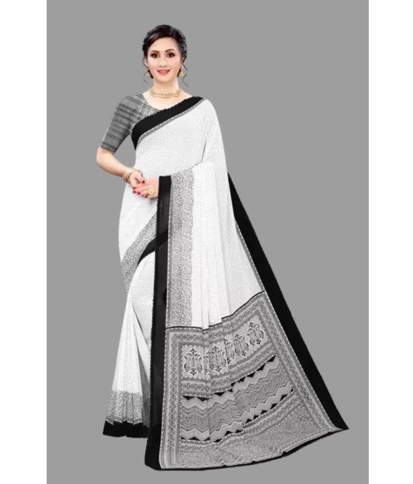     			Sanjana Silks - White Georgette Saree With Blouse Piece ( Pack of 1 )