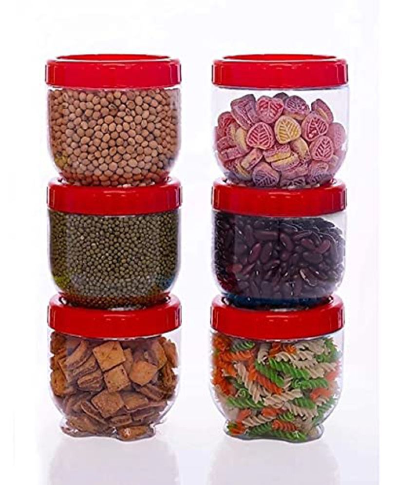 Woolco - interlock jar Red Plastic Spice Container ( Set of 6 ) - 300