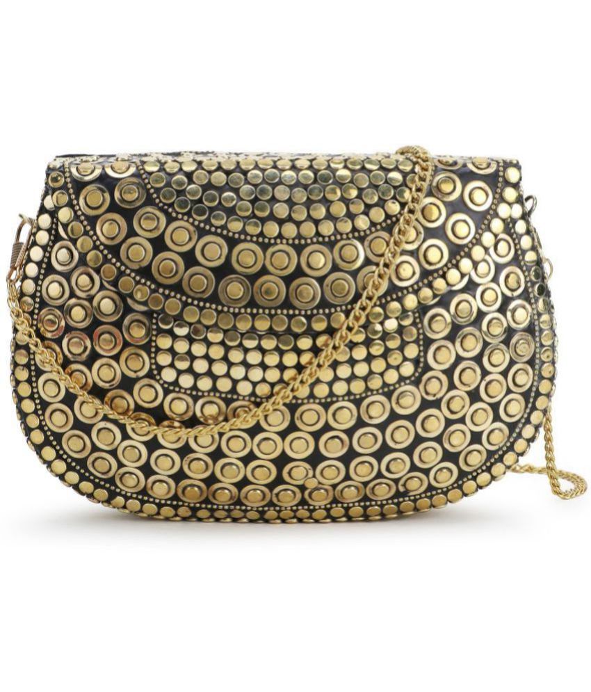     			Anekaant - Gold Fabric Box Clutch