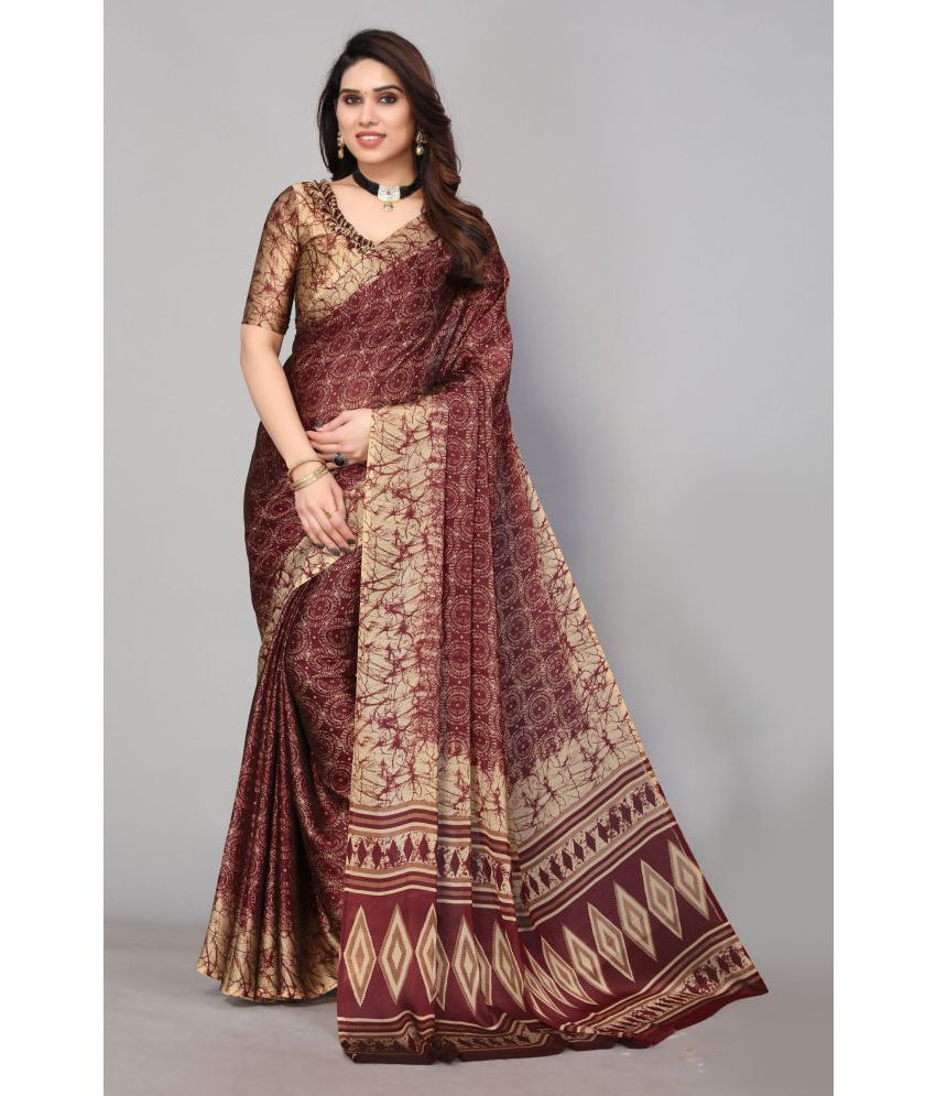     			FABMORA - Maroon Chiffon Saree With Blouse Piece ( Pack of 1 )