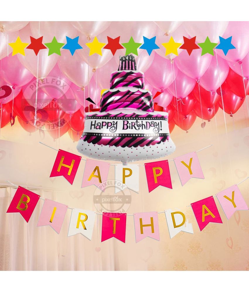 Happy Birthday Decorations Set 1 pc. Happy Birthday Banner (Pink