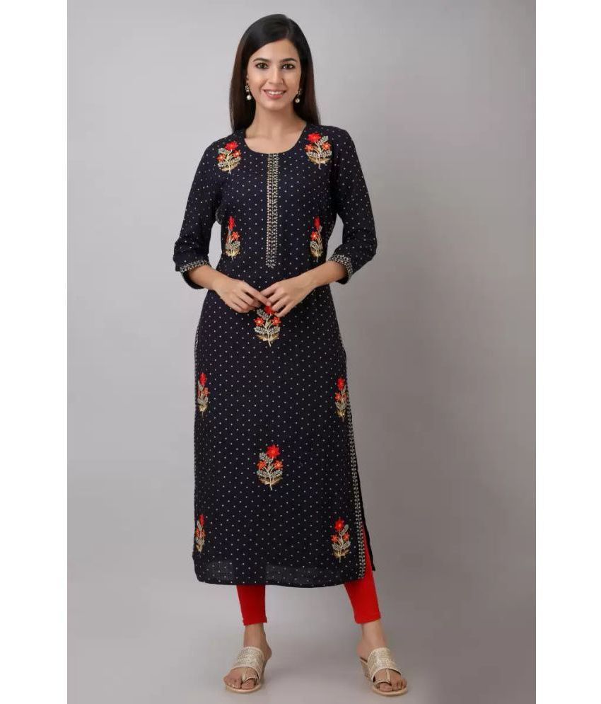     			JFT JAIPUR FABTEX - Navy Blue Rayon Women's Straight Kurti ( Pack of 1 )