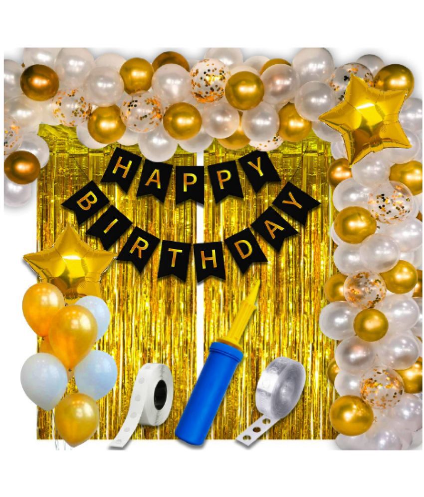     			Jolly Party  Golden & white  Happy Birthday Balloons Decorations Set - 63Pcs