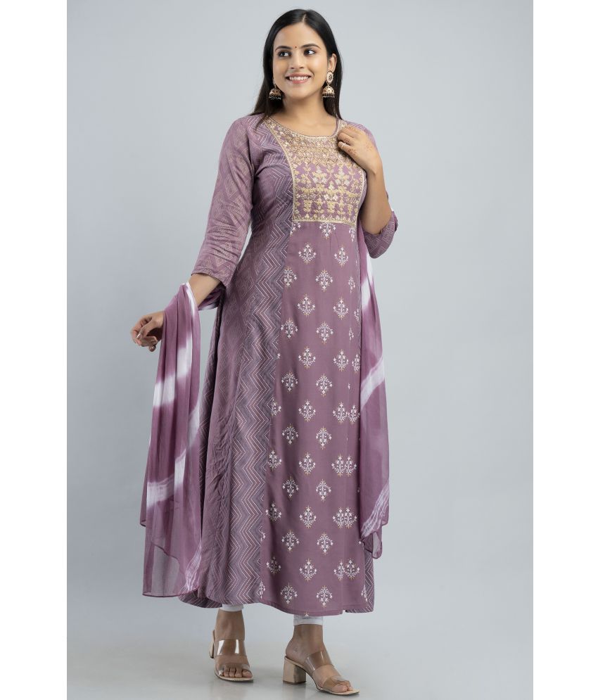     			MAUKA - Purple Anarkali Rayon Women's Stitched Ethnic Gown ( Pack of 1 )