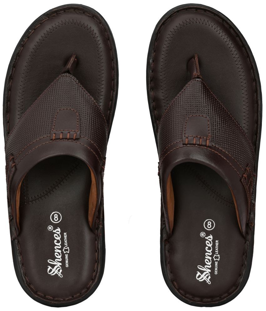     			SHENCES - Brown Men's Leather Slipper