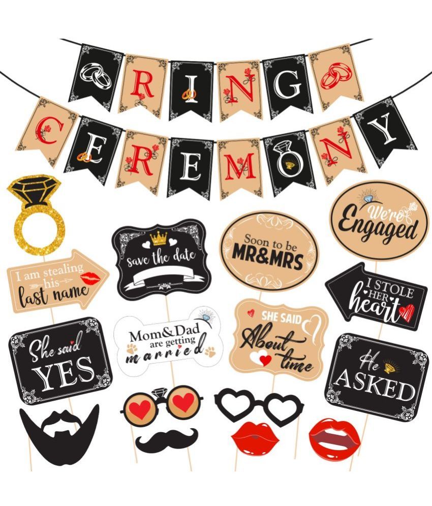     			Zyozi 17 Pcs Ring Ceremony Decoration kit Bridal Shower Decorations for Wedding Engagement Theme Party Decorations Included Banner and Photo Booth Props