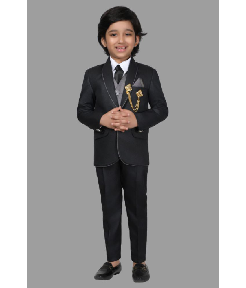     			DKGF Fashion - Black Polyester Boys 3 Piece Suit ( Pack of 1 )