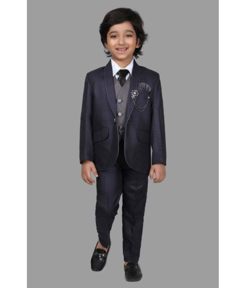 DKGF Fashion - Dark Blue Polyester Boys 3 Piece Suit ( Pack of 1 )