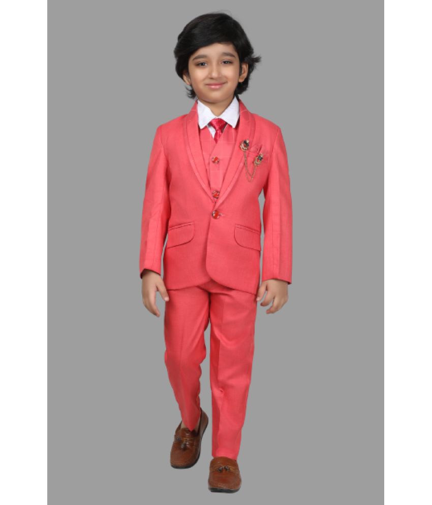 DKGF Fashion - Pink Polyester Boys 3 Piece Suit ( Pack of 1 )
