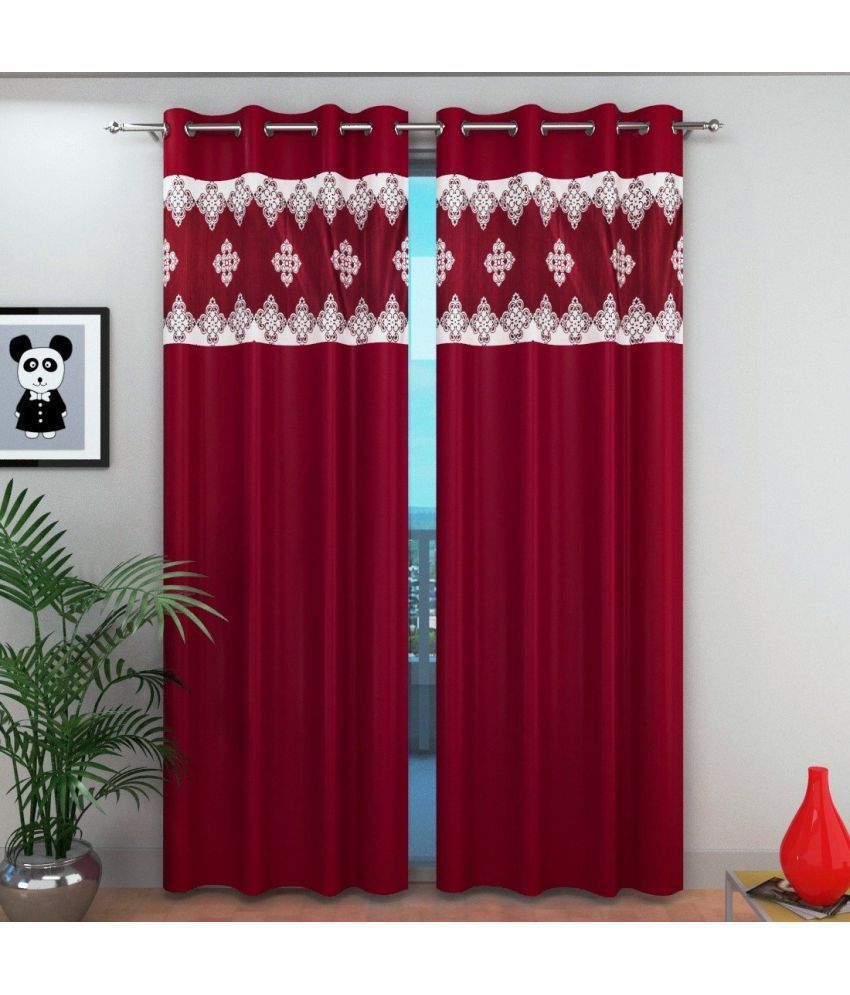     			Homefab India Printed Blackout Eyelet Door Curtain 7ft (Pack of 2) - Maroon