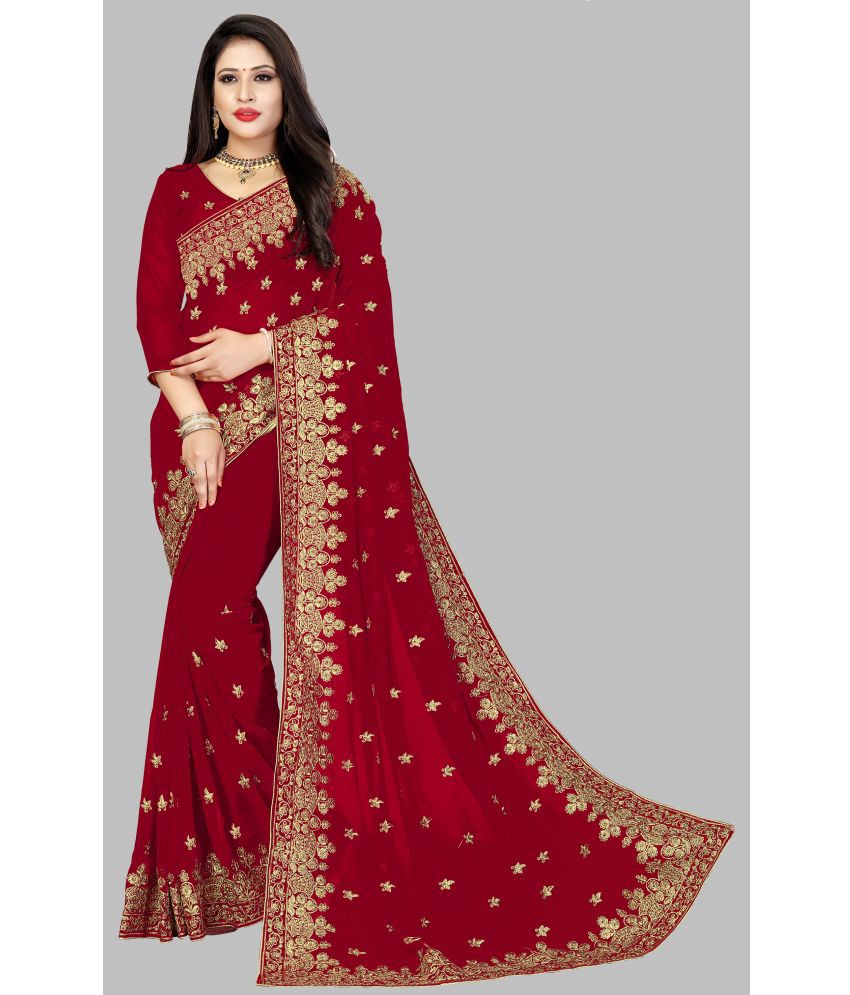     			Om Shantam Sarees - Red Georgette Saree With Blouse Piece ( Pack of 1 )