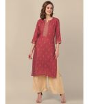 Rangita Women Rayon Maroon Gold Printed Placket Knee Length Straight Kurti