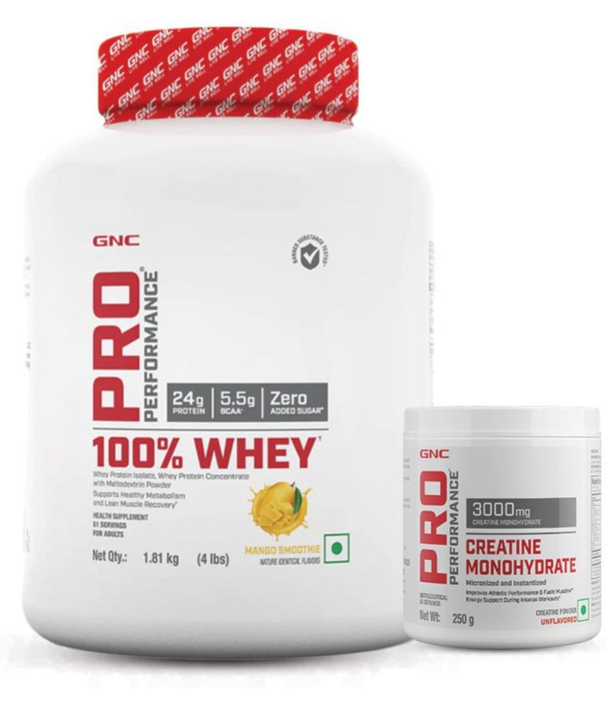     			GNC Pro Performance 100% Whey Mango Smoothie- 4 lbs + Creatine Monohydrate- 250gm (Combo)