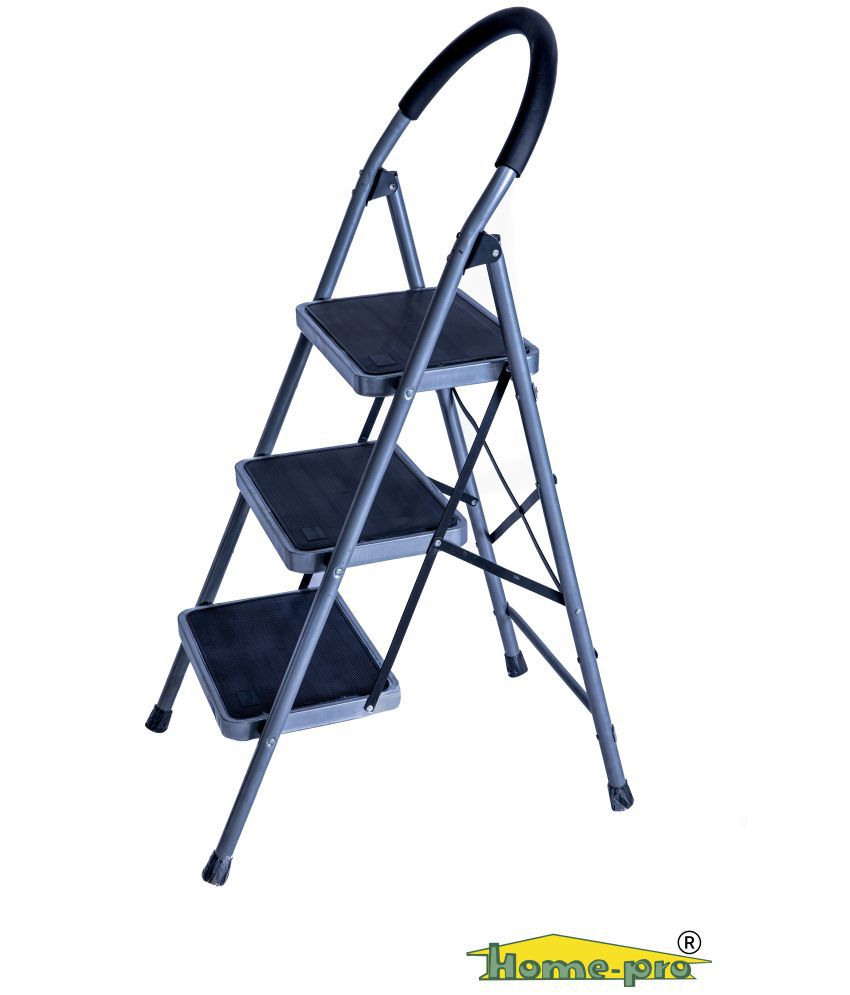     			HomePro - Premium Ladder | 3 Steps Foldable | Heavy Duty | Mild Steel ladder | With Anti Skid | Wide Steps | 200 kg Weight Capacity