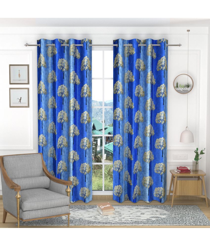    			Homefab India Floral Blackout Eyelet Window Curtain 5ft (Pack of 2) - Blue