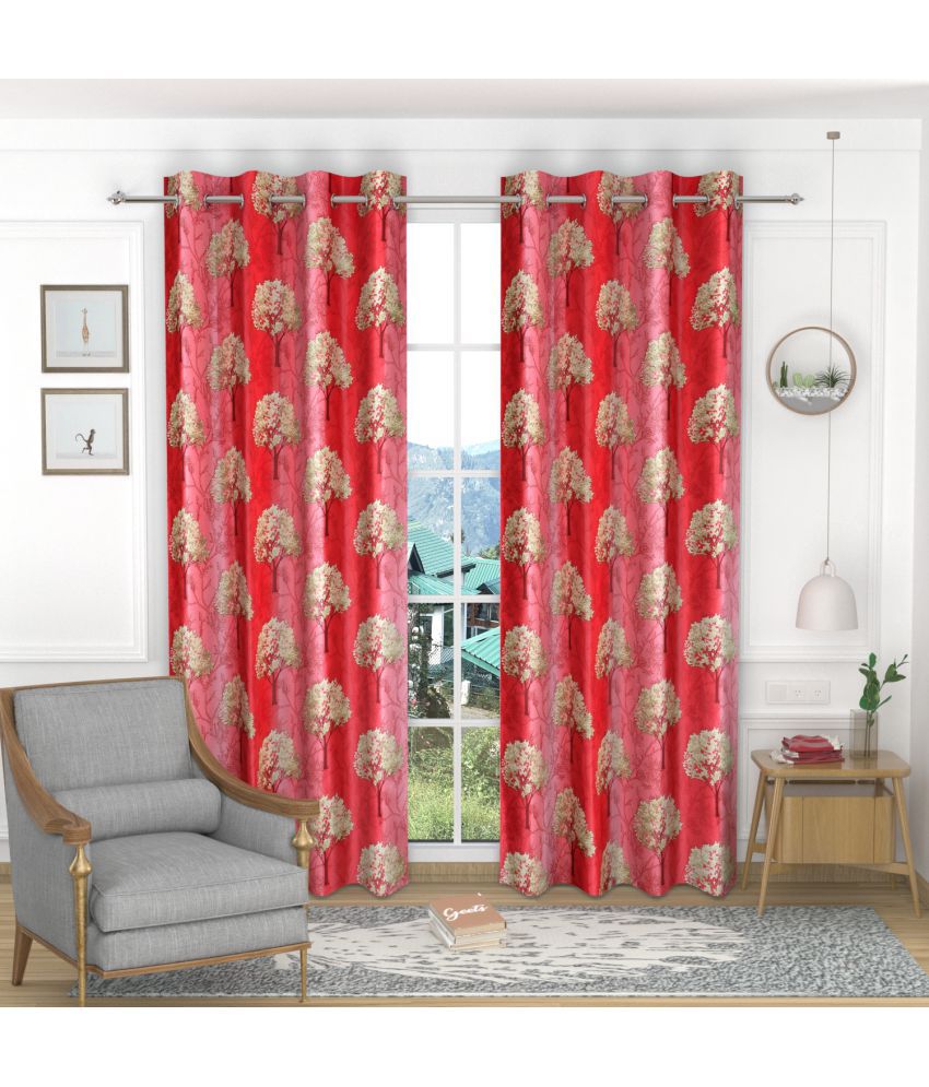     			Homefab India Floral Blackout Eyelet Window Curtain 5ft (Pack of 2) - Red