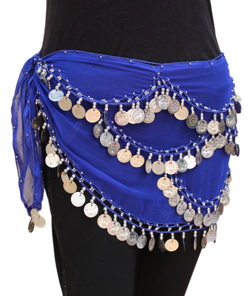     			Kaku Fancy Dresses Blue Silver Belly Belt for Western Belly Dance -Blue & Silver, Free Size, for Girls