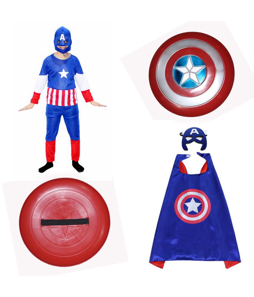     			Kaku Fancy Dresses Captain Superhero Costume with Cape and Shield Toy for Kids Superhero Fancy Dress Costume For Boys and Girls - Multi, 3-4 Years