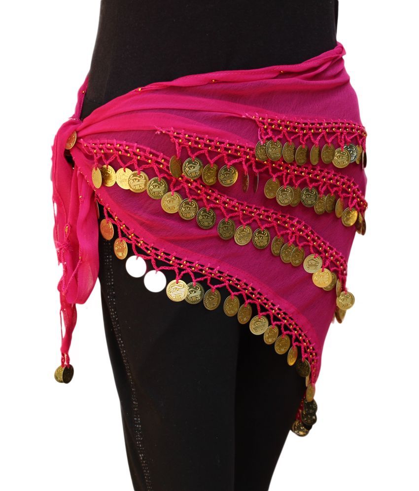     			Kaku Fancy Dresses Magenta Golden Triangle Belly Belt for Western Belly Dance -Magenta & Golden, Free Size, for Girls