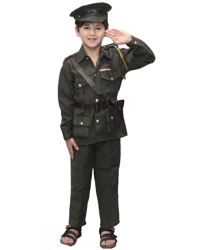     			Kaku Fancy Dresses Our Helper/National Hero Indian Army Costume -Green, 7-8 Years, for Boys