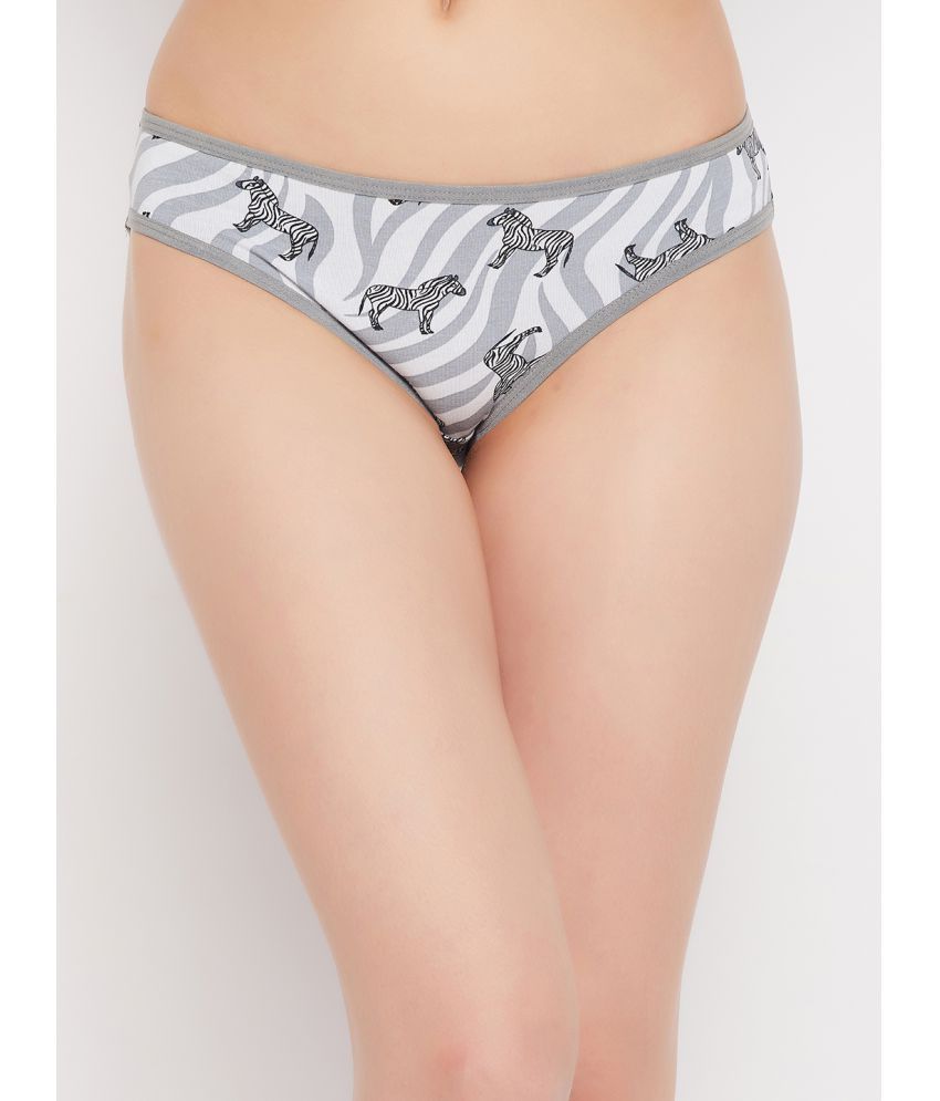     			Clovia - Grey Cotton Printed Women's Bikini ( Pack of 1 )