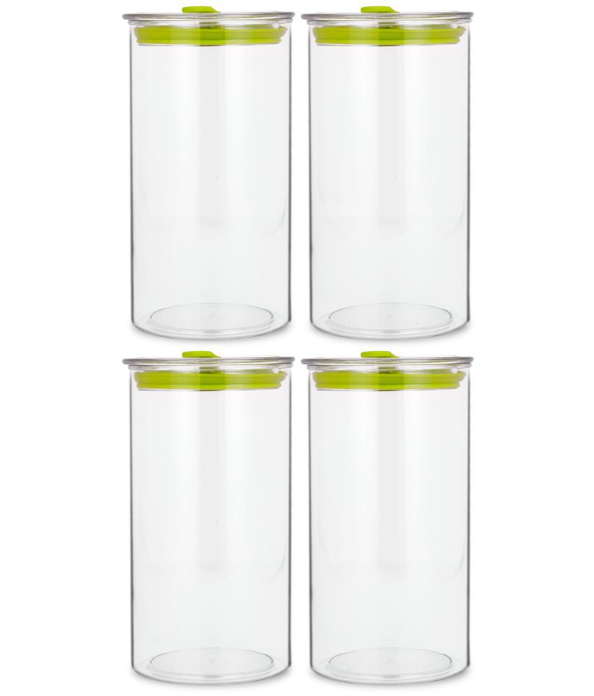     			HomePro - Round Container | Airtight | Silicone Cap | Green | Plastic Utility Container ( Set of 4 ) - 1400 ml Total Capacity