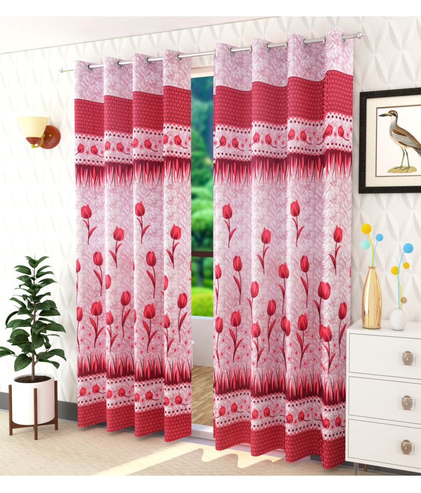     			Homefab India Floral Blackout Eyelet Window Curtain 5ft (Pack of 2) - Maroon