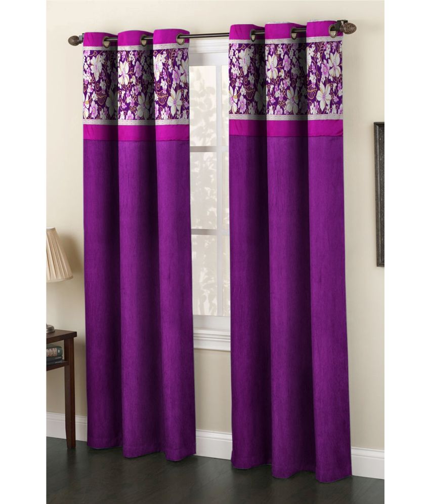     			Homefab India Floral Blackout Eyelet Window Curtain 5ft (Pack of 2) - Purple