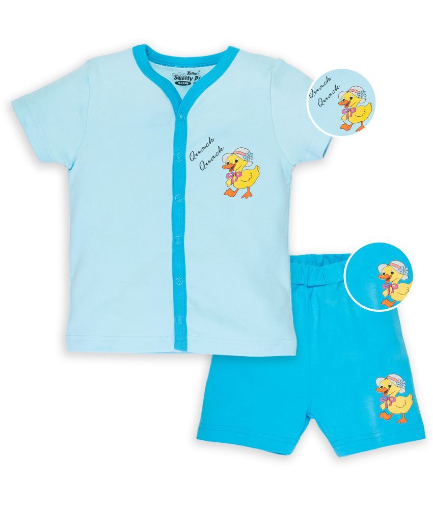     			Kidswear Sweety Pie Gold By Kothari Baby  100 % Cotton Interlock Solid Nighsuit In Aqua Color