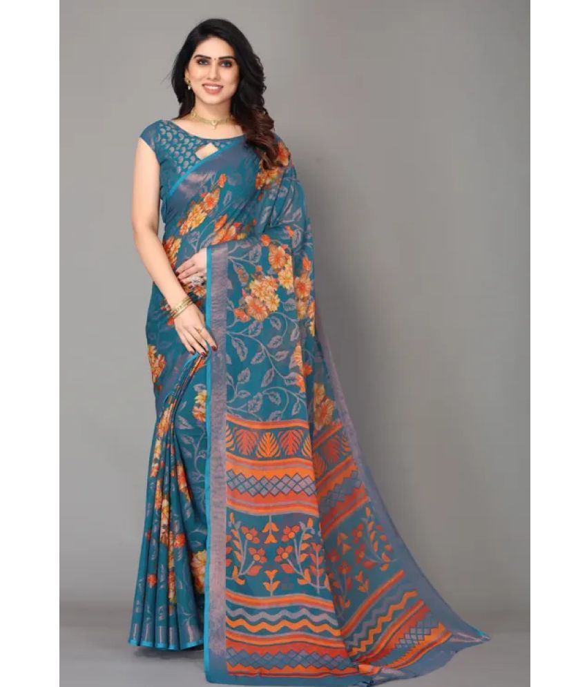     			Sanwariya Silks - SkyBlue Brasso Saree With Blouse Piece ( Pack of 1 )