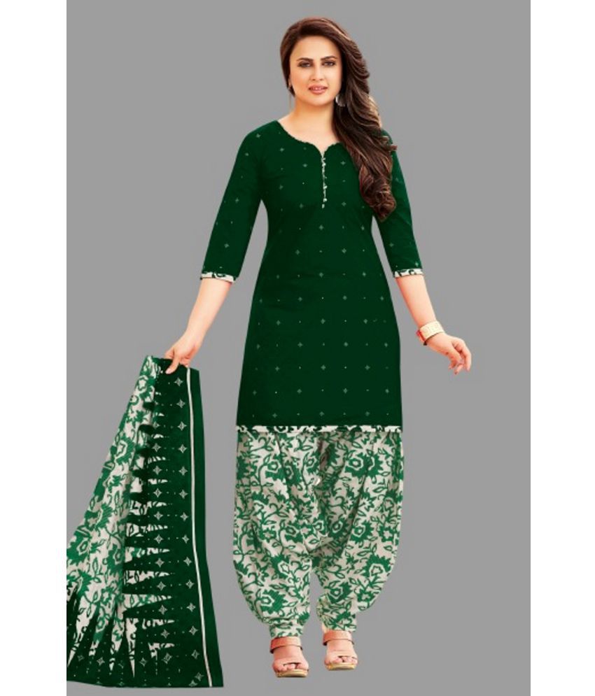 shree jeenmata collection - Unstitched Green Cotton Dress Material ( Pack of 1 )
