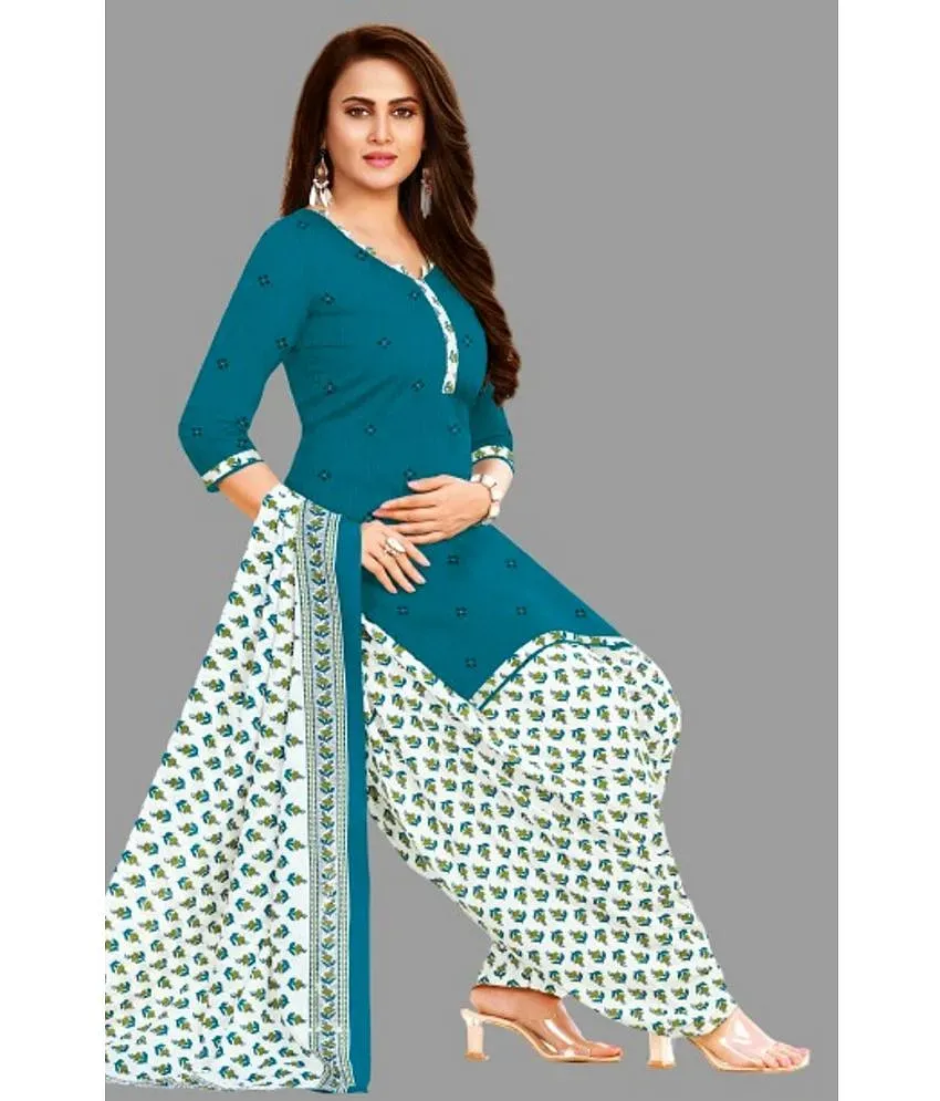 SIMMU Unstitched Blue Cotton Dress Material Pack of 1 Price