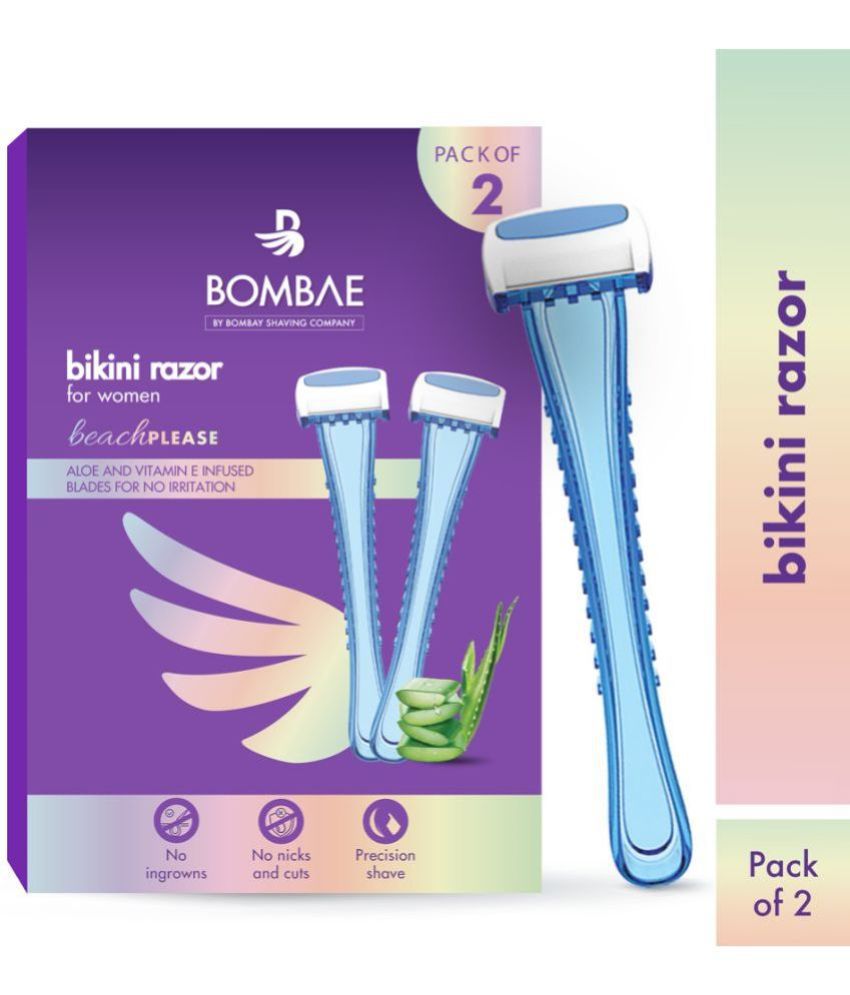 Bombae bikini razor for women|for sensitive areas like bikini line|with aloe vera & vitamin E|smooth & painless shave|set of 2