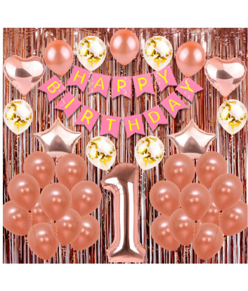     			Jolly Party  1st Birthday Decoration For Baby Girl Gold Rose Combo 34Pcs for Baby Girl 1st B day Decor