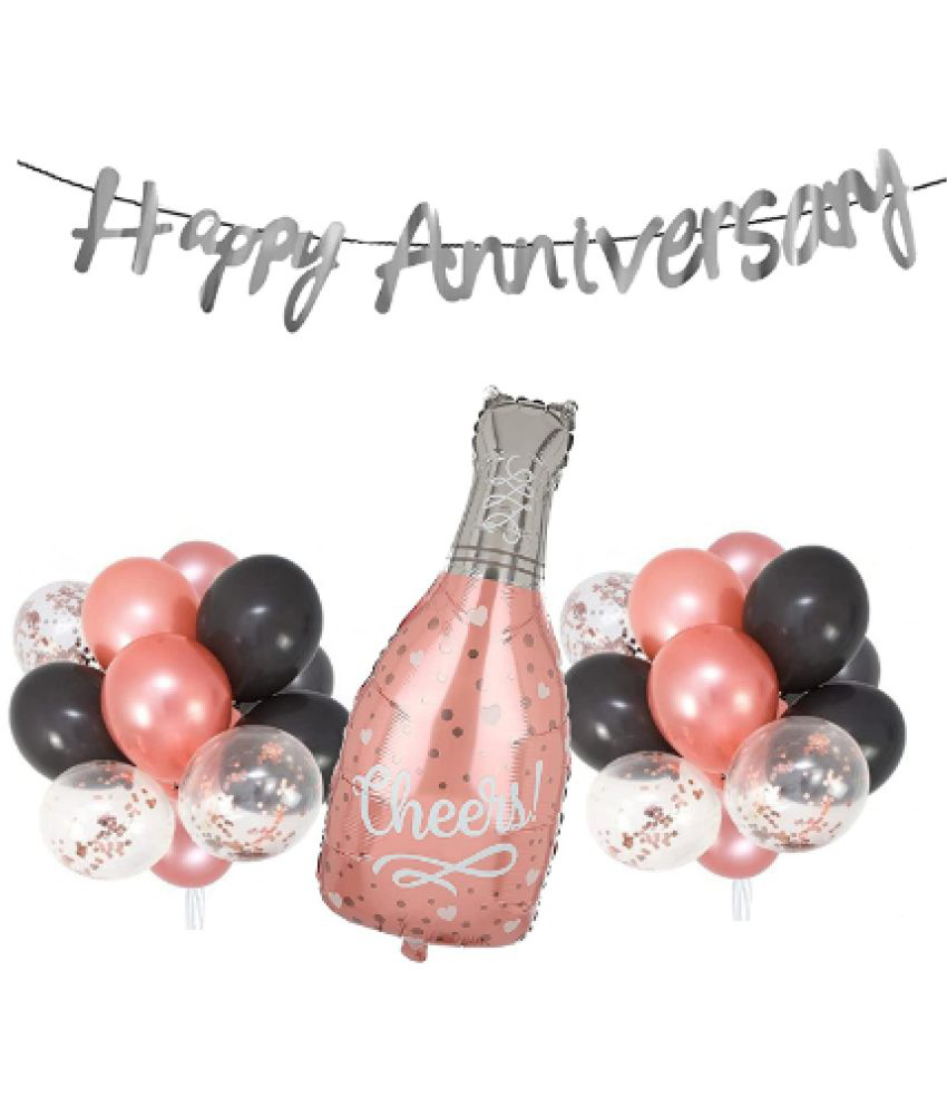     			Jolly Party  Happy Anniversary Decoration Cheer Bottle Foil Balloon Set of 30 Pcs Rose Gold