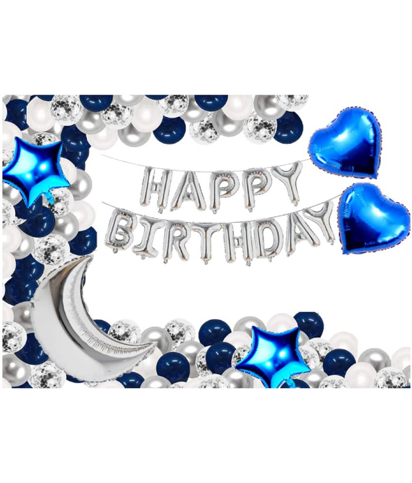     			Jolly Party  Happy Birthday Decoration Royal Blue Silver Theme Birthday Decoration Combo Kit Of 83 Pcs