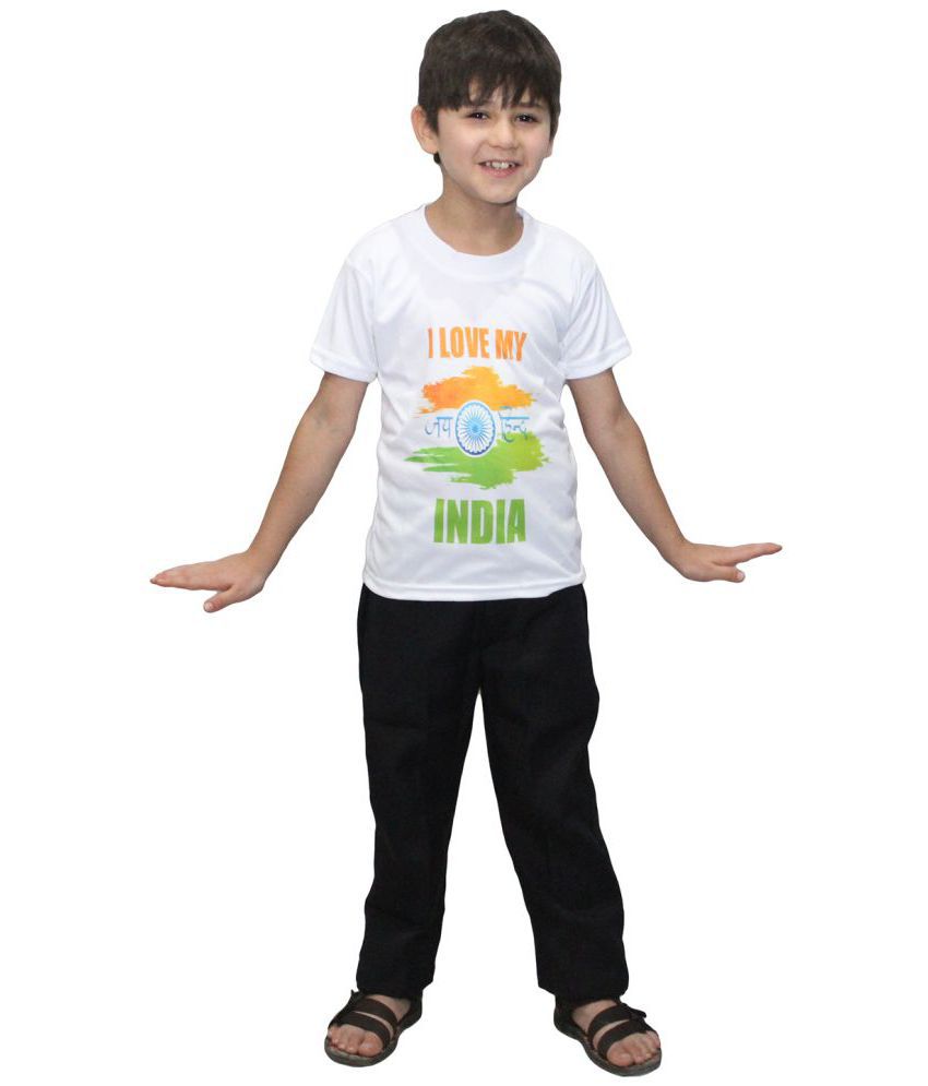     			Kaku Fancy Dresses I Love My India Printed White T-Shirt for Independence Day/Republic Day, 7-8 Years, for Boys and Girls