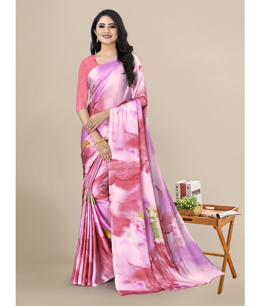     			Rekha Maniyar - Pink Satin Saree With Blouse Piece ( Pack of 1 )