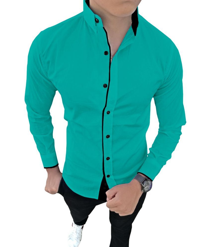 SUR-T - Green Cotton Blend Slim Fit Men's Casual Shirt ( Pack of 1 )