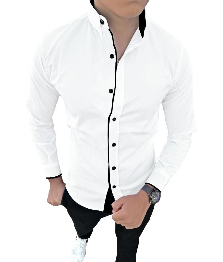     			SUR-T - White Cotton Blend Slim Fit Men's Casual Shirt ( Pack of 1 )