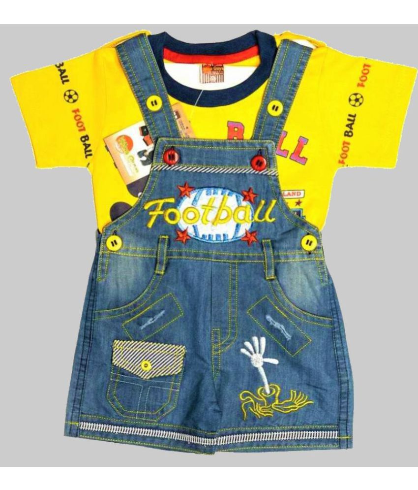     			Wise Guys - Yellow & Blue Denim Baby Boy,Baby Girl Dungaree Sets ( Pack of 1 )