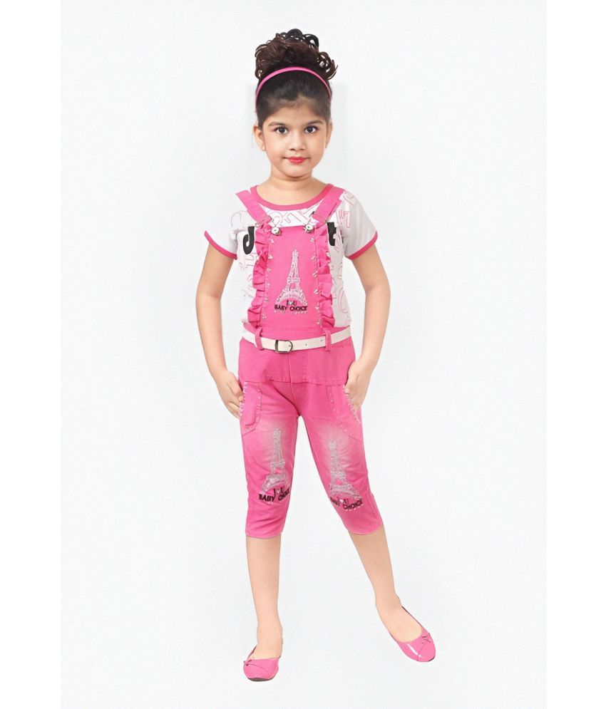     			4 YOU - Pink Denim Girls Dungarees ( Pack of 1 )