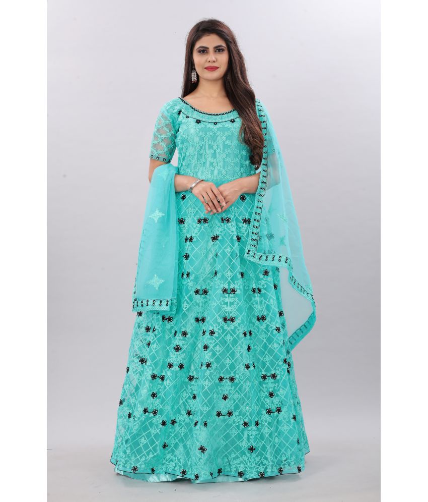     			Aika - Turquoise Anarkali Net Women's Stitched Ethnic Gown ( Pack of 1 )