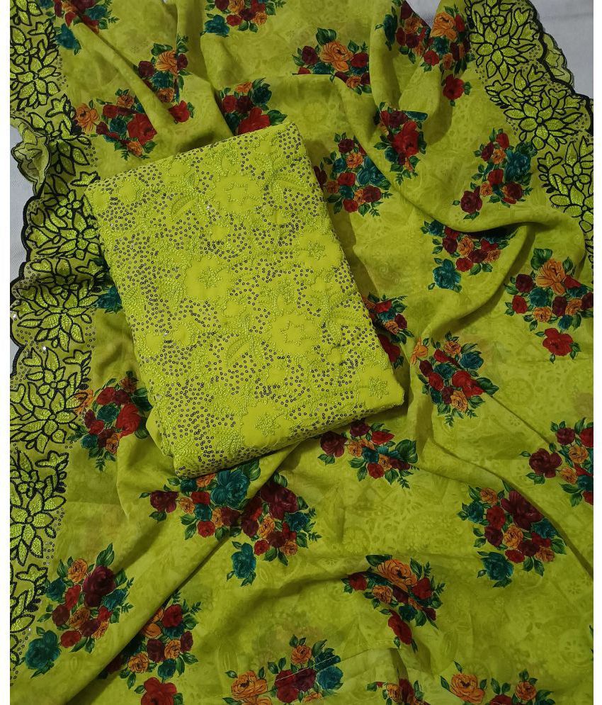     			BBQSTYLE - Unstitched Green Georgette Dress Material ( Pack of 1 )