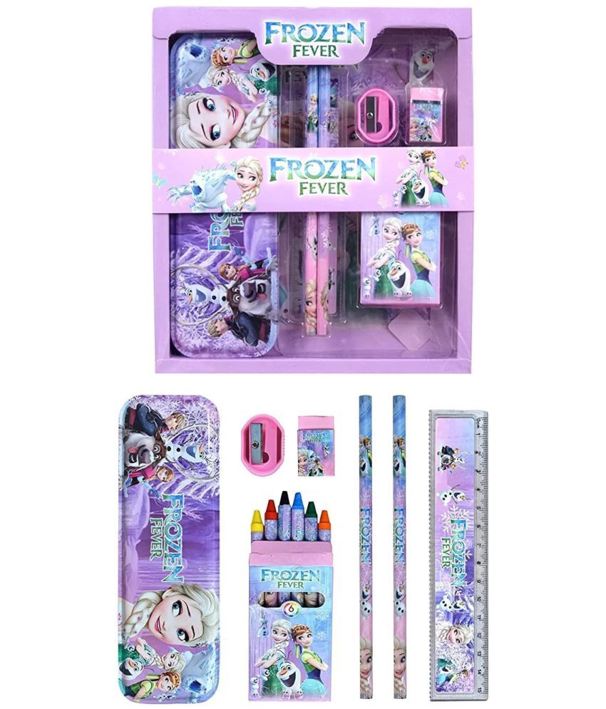     			Cartoon Print Pencil Box with Pencil/Pencil Box for Girls/for Kids Stationary Set Pencils erasers Scale Combo (FROZEN) Style Name:FROZEN