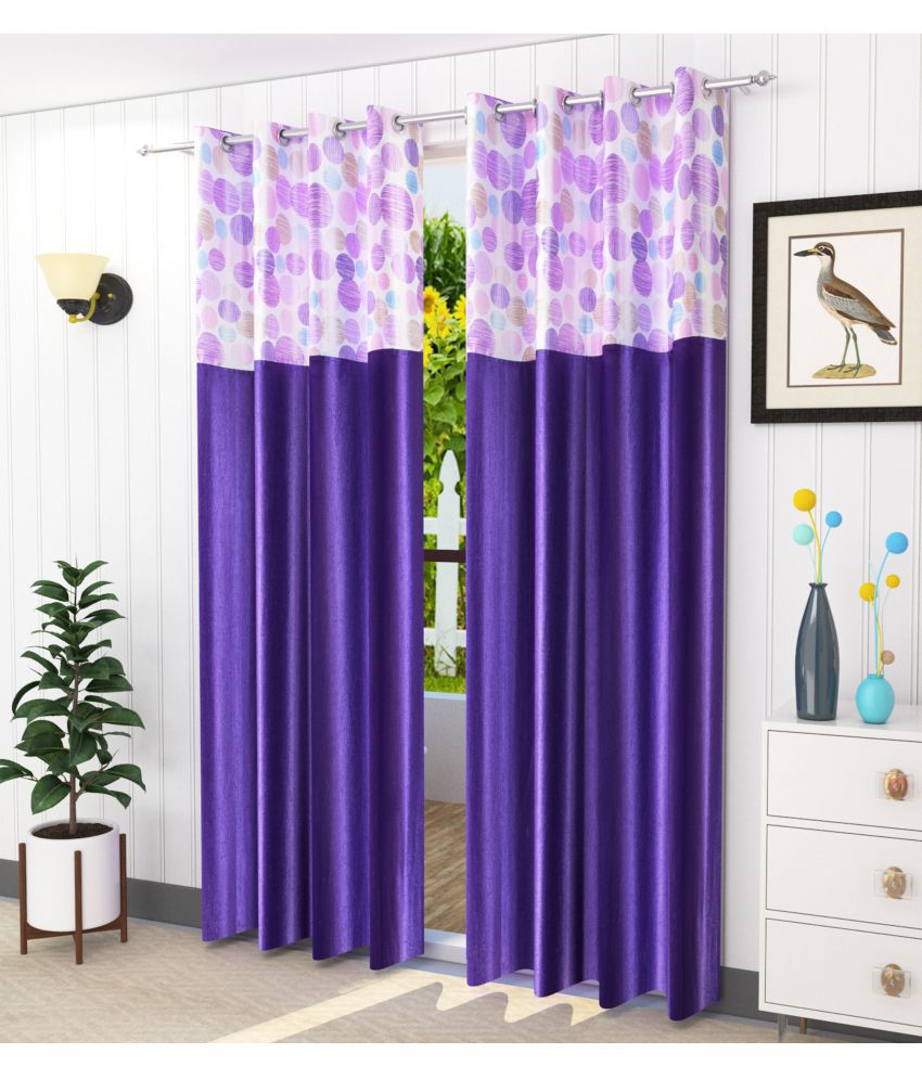     			Homefab India PolkaDots Blackout Eyelet Door Curtain 7ft (Pack of 2) - Purple