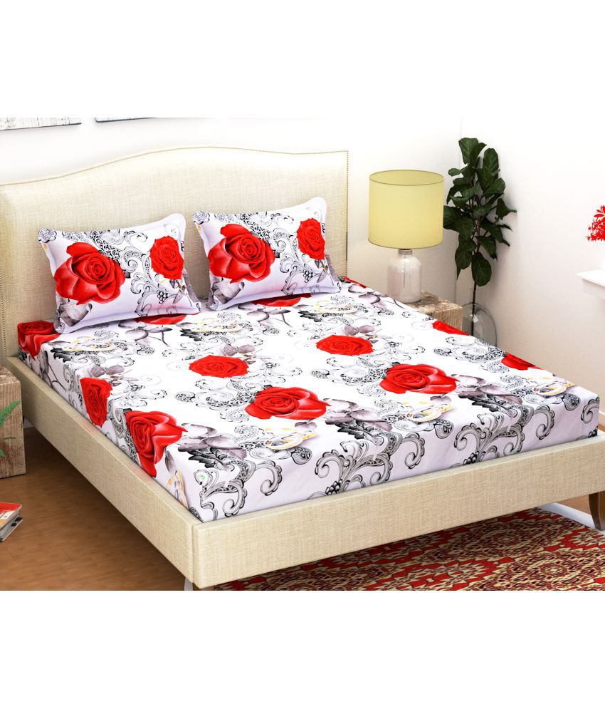    			Homefab India - White Microfiber Double Bedsheet with 2 Pillow Covers
