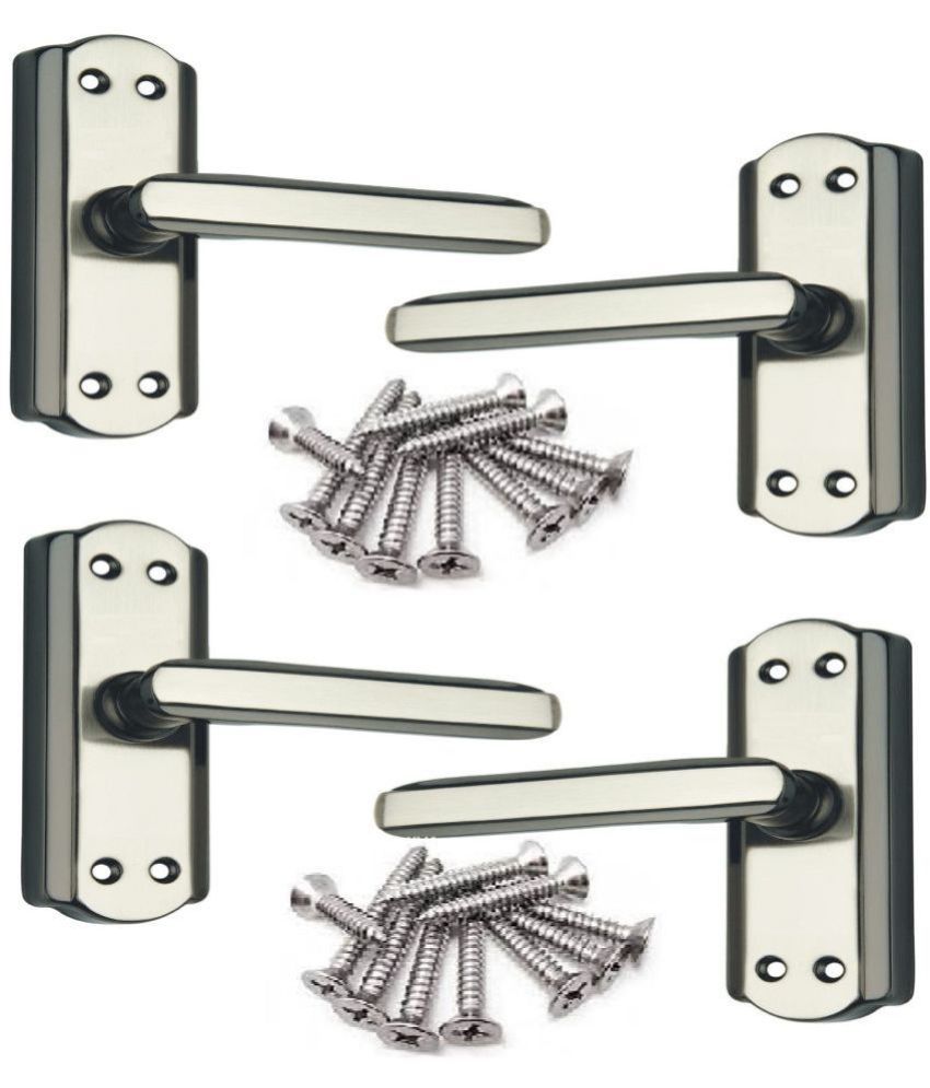     			ZTXON Steel 5 Inch Bathroom Door Lock Mortise Door Handle Set with Black Silver Finish Keyless | Bathroom Lock Pack of 2 Pair Set With All Screw (S105BBS )